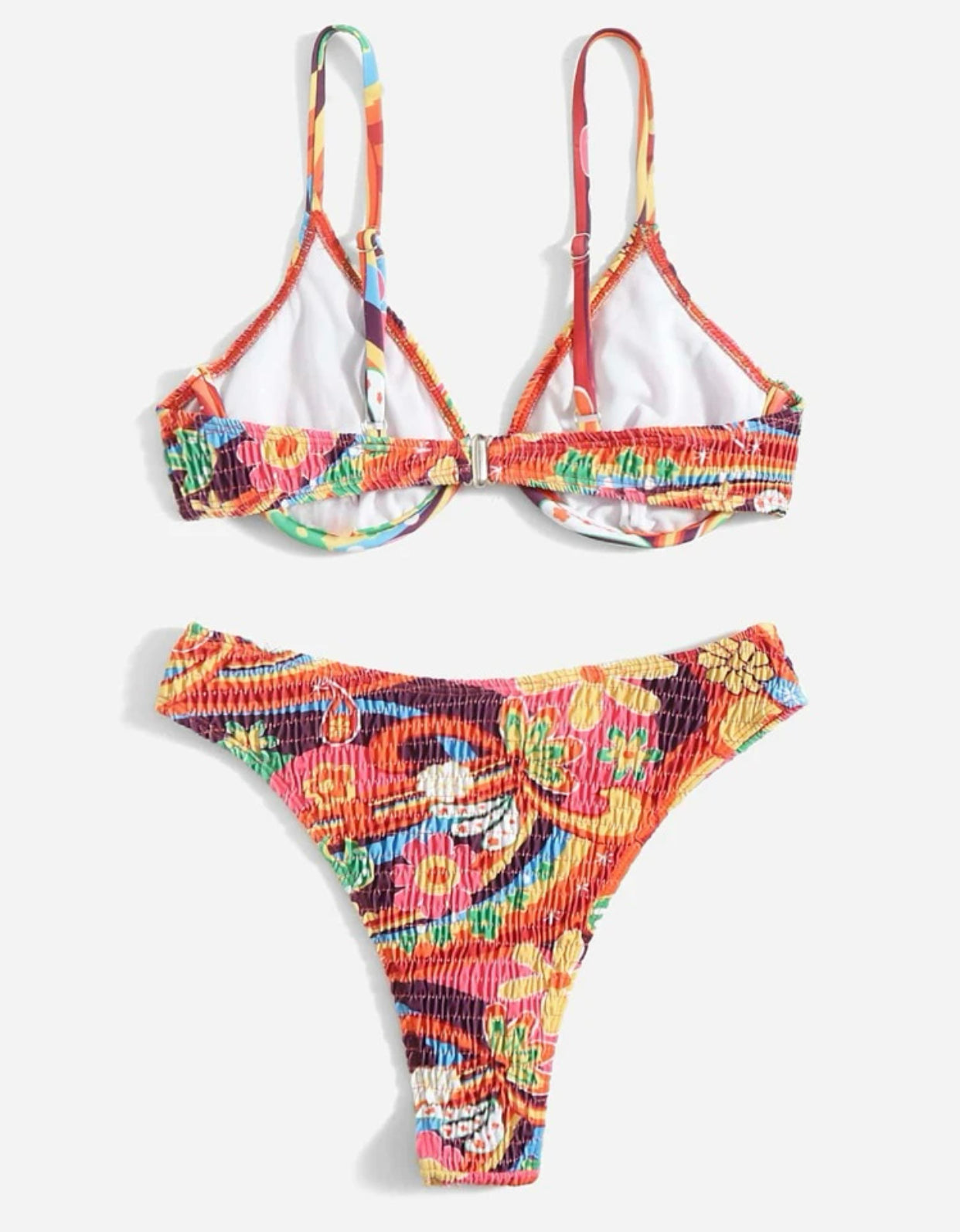 Floral print smock underwire high waisted bikini swimsuit