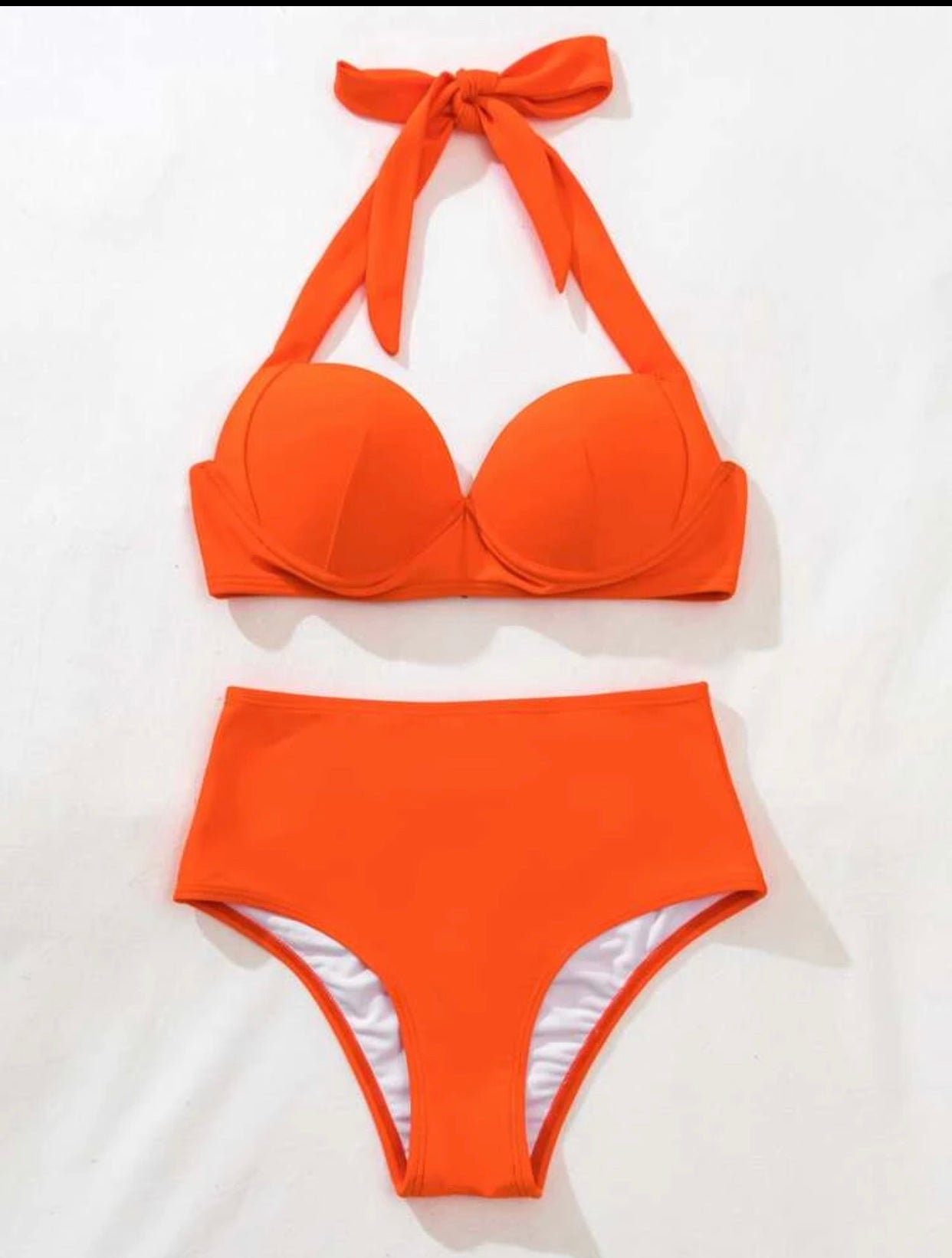 Women’s orange halter high waist push up bikini swimsuit