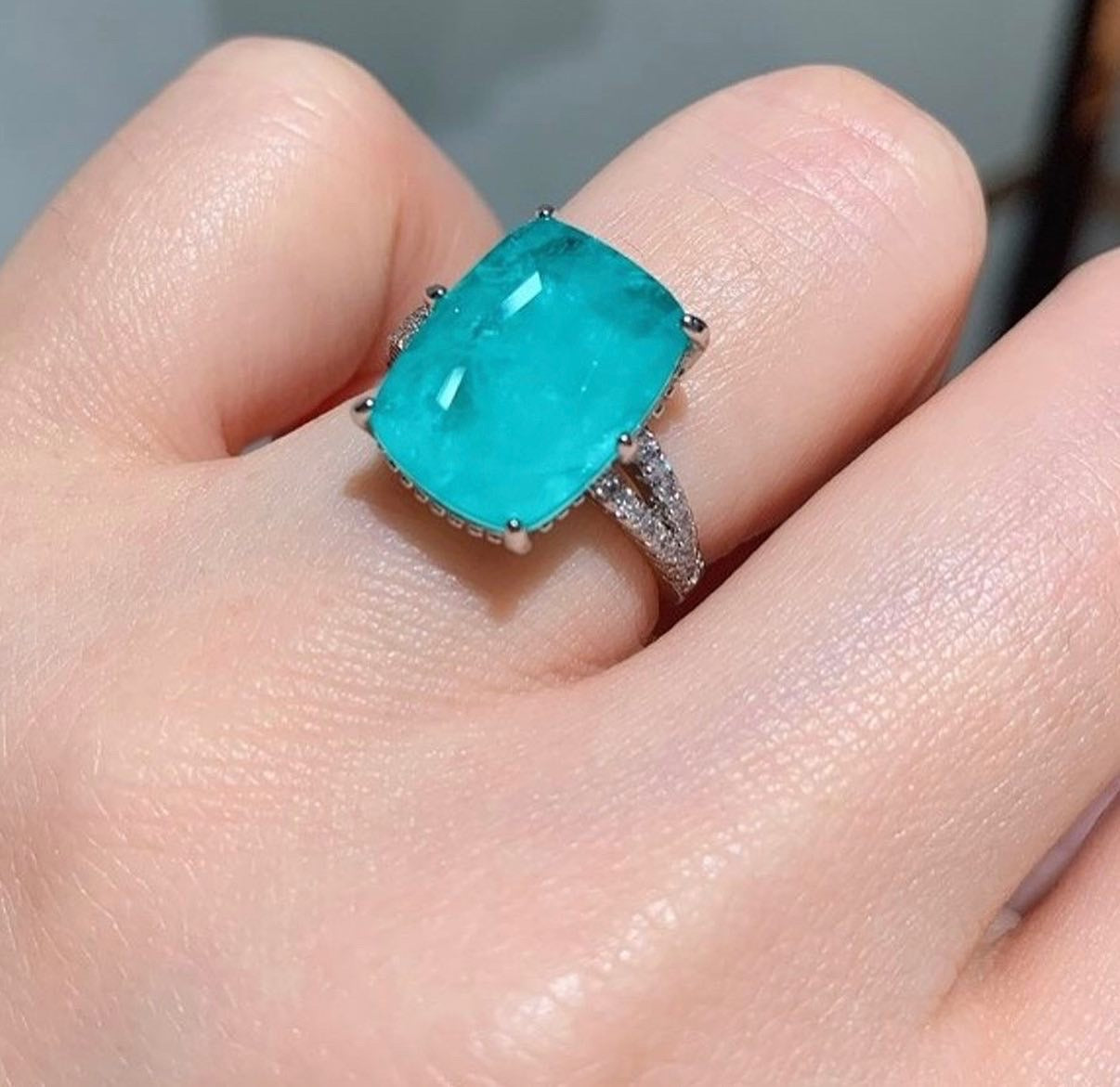 Stunning tourmaline with white rhodium statement ring. Size 8.