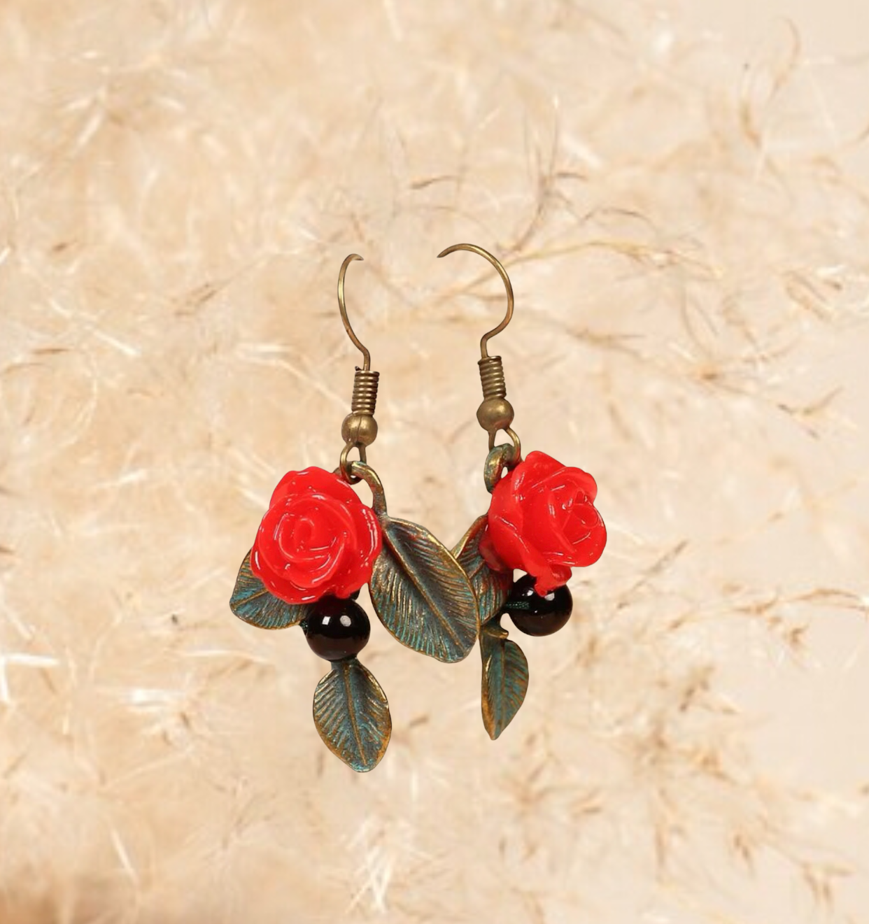 Red flower decor dangle earrings