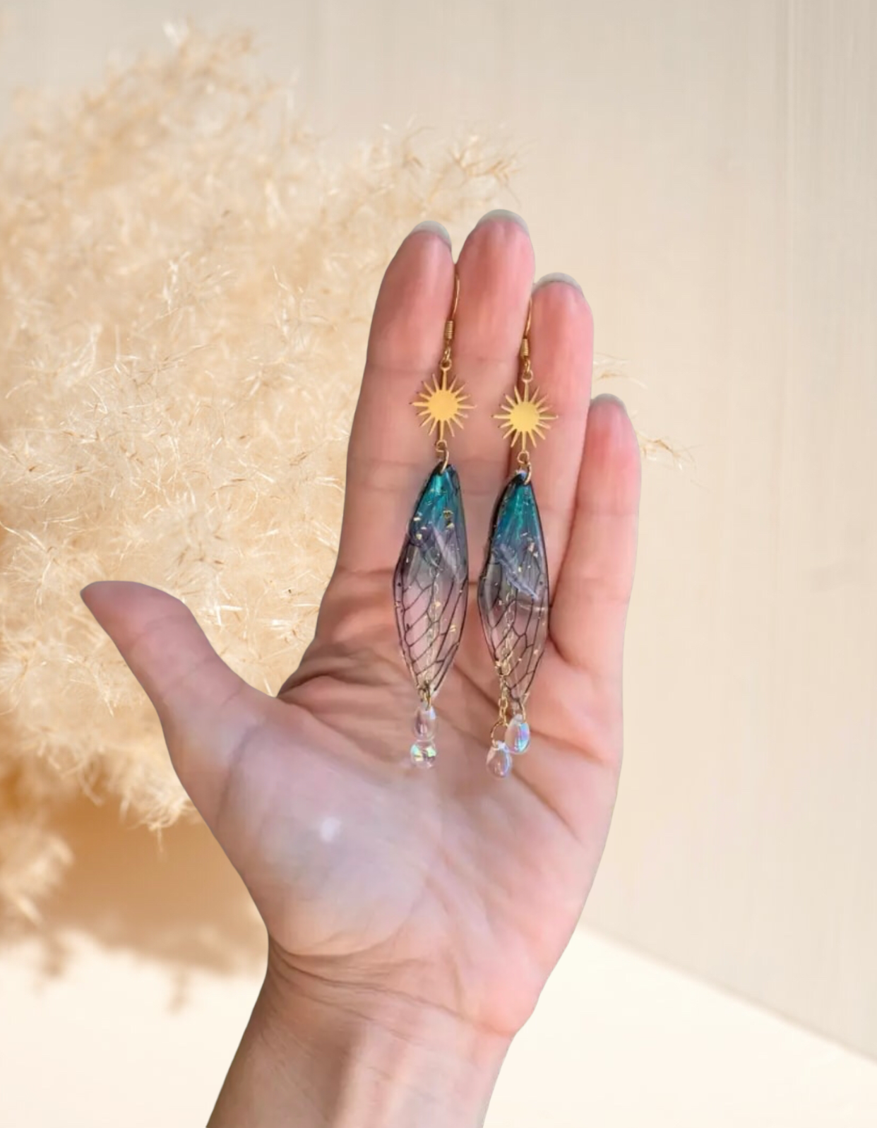 Magic Dragonfly Wing Earrings- Iridescent Earrings- Brass Earrings-Hypoallergenic