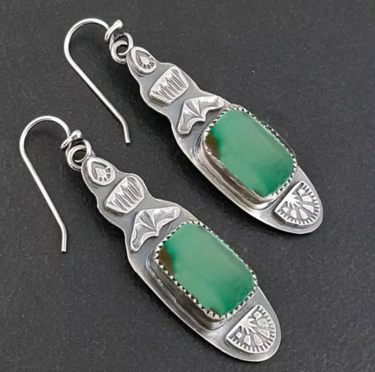 Vintage Geometric Green Blue Resin Drop Earrings