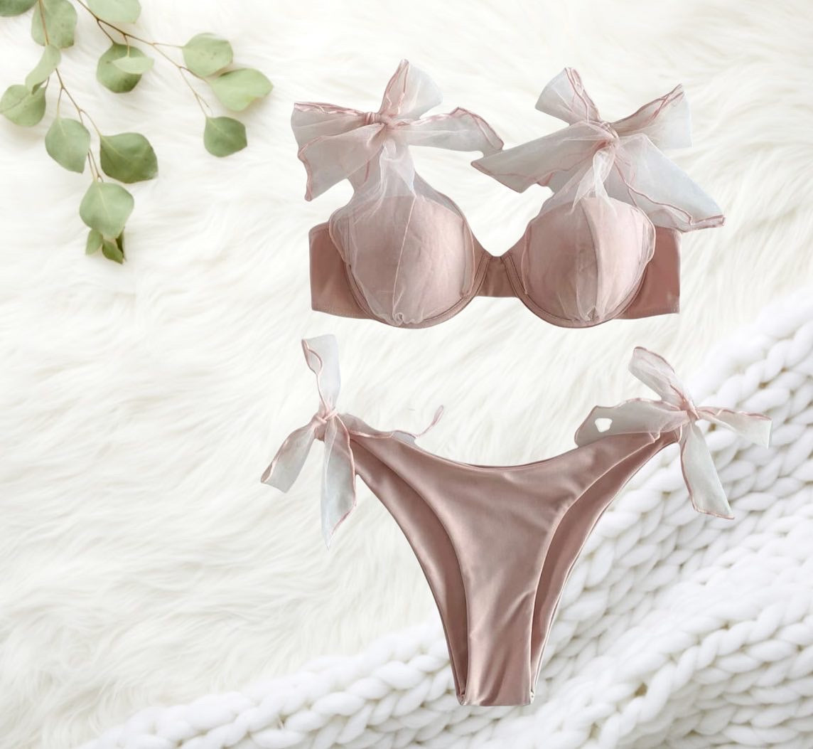 Women’s dusty pink self tie underwire bikini swimsuit