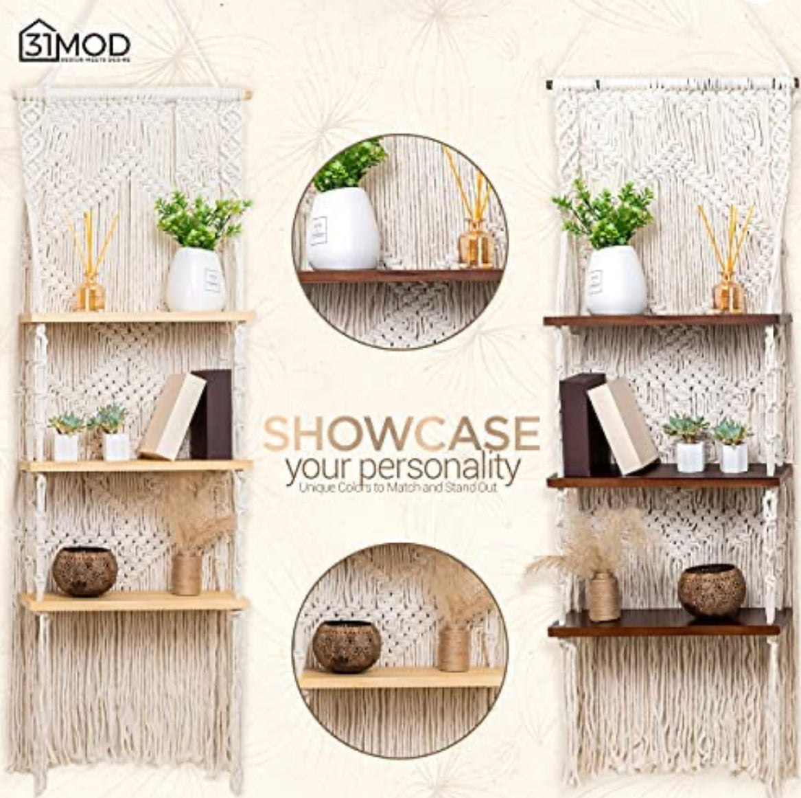 Macrame Wall Hanging Shelf - 3-Tier Macrame Shelf with Enhanced Solid Wood Shelves - Christina’s unique boutique LLC
