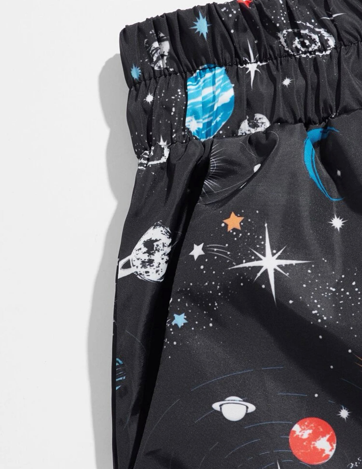 Men’s planets print drawstring swim trunks