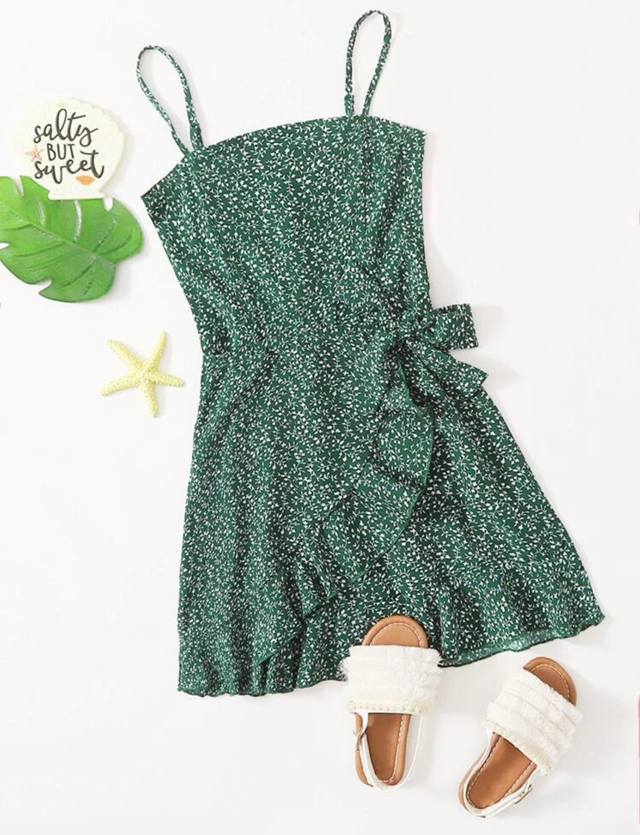 Girls Ruffle Trim Tie Side Ditsy Floral Slip Dress