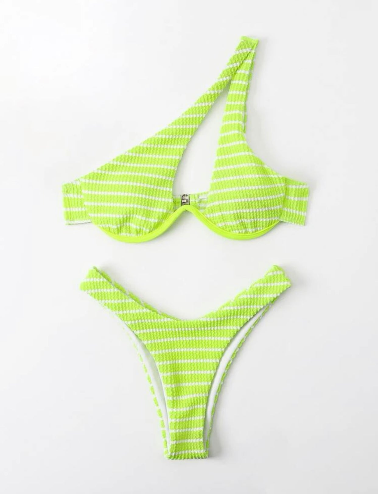 Striped one shoulder underwire high cut bikini swimsuit