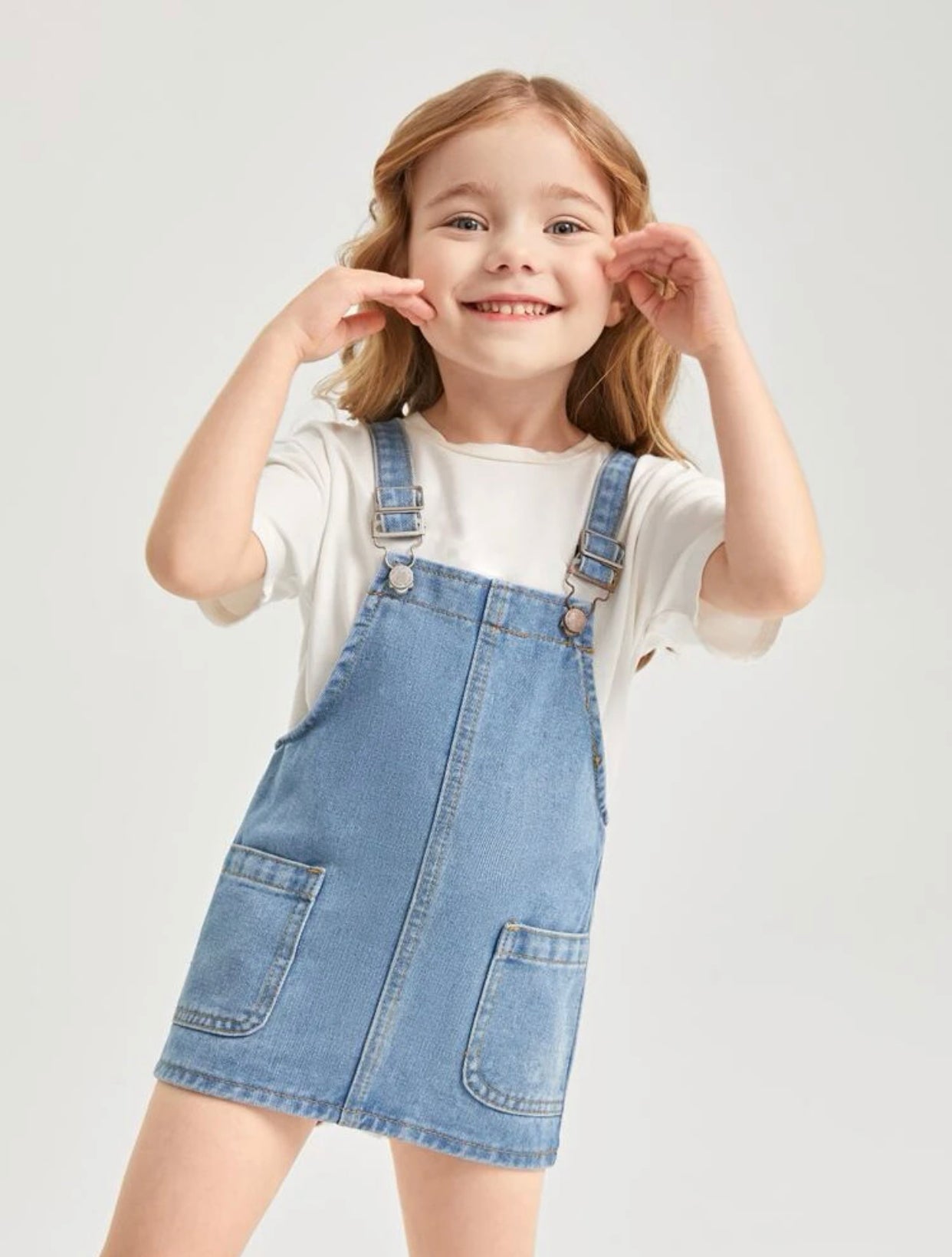 Toddler girls pocket patched denim dress without tee