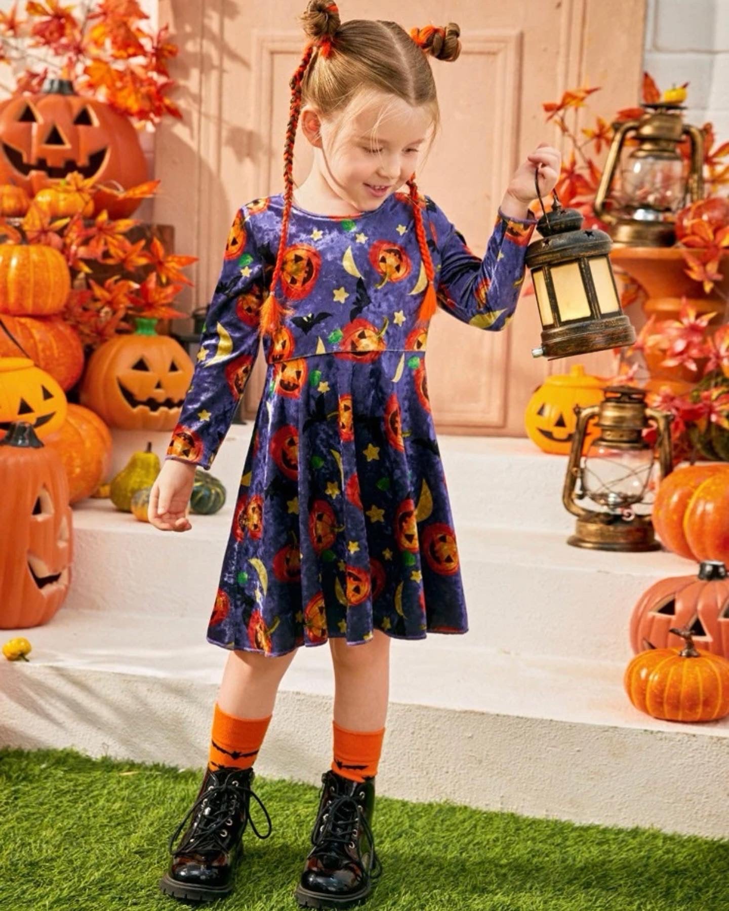 Toddler girls Halloween print velvet dress