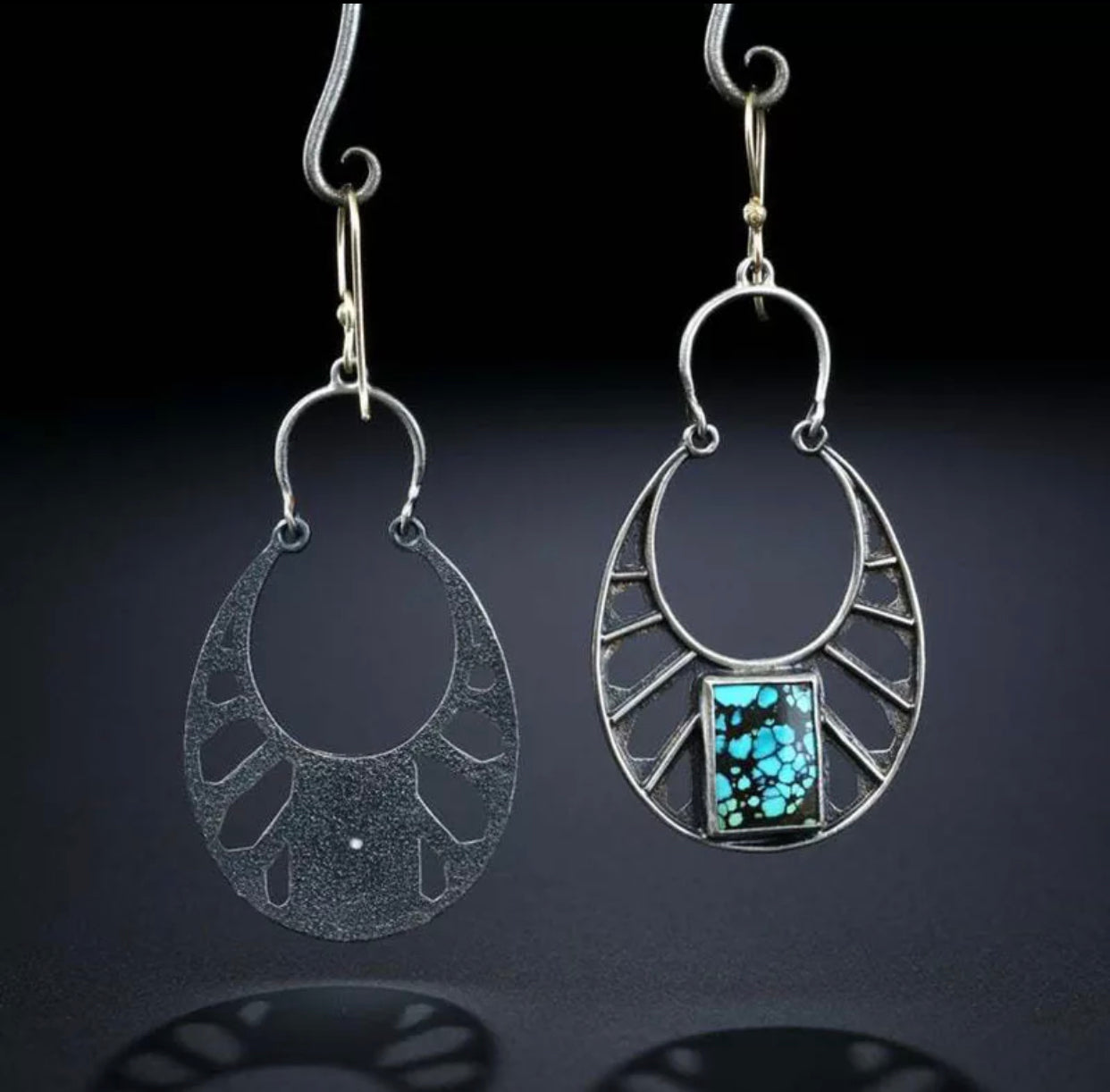 Bohemian hollow out square blue stone dangle earrings