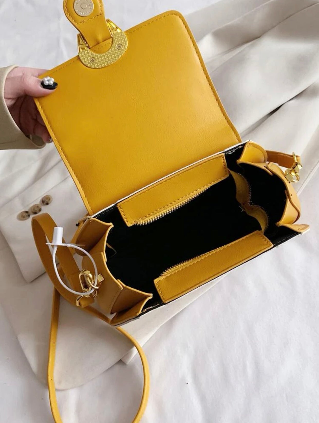Colorblock snap button satchel bag