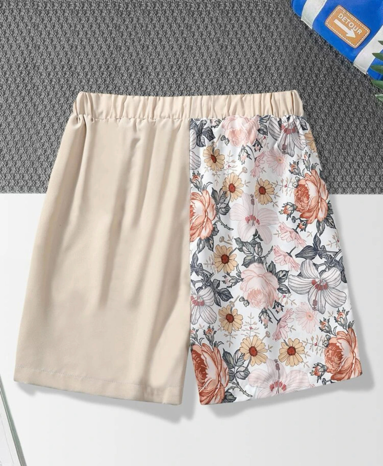 Men’s random color block & floral print shorts