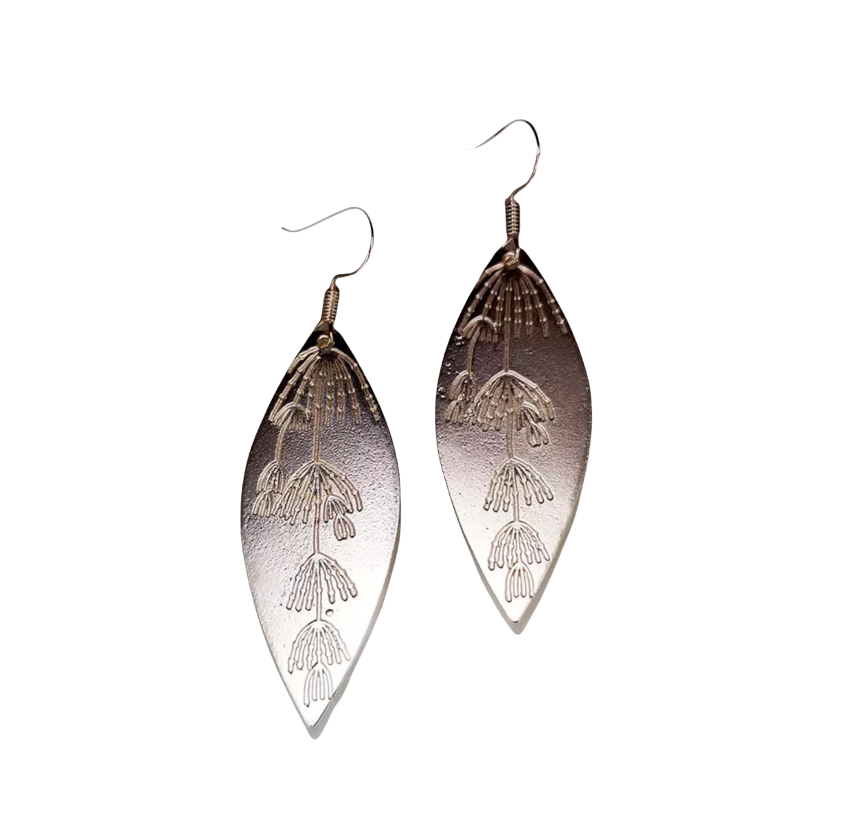Creative Plant Leaf Drop Earrings Silver Color Embossed Floral Willow Leaves Handmade Metal Women Statement Earrings