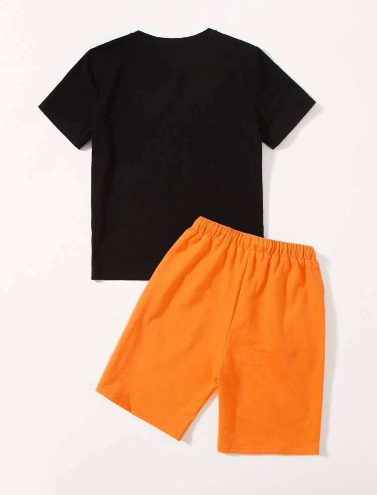 Boys Patched Detail Top & Neon Orange Shorts Set