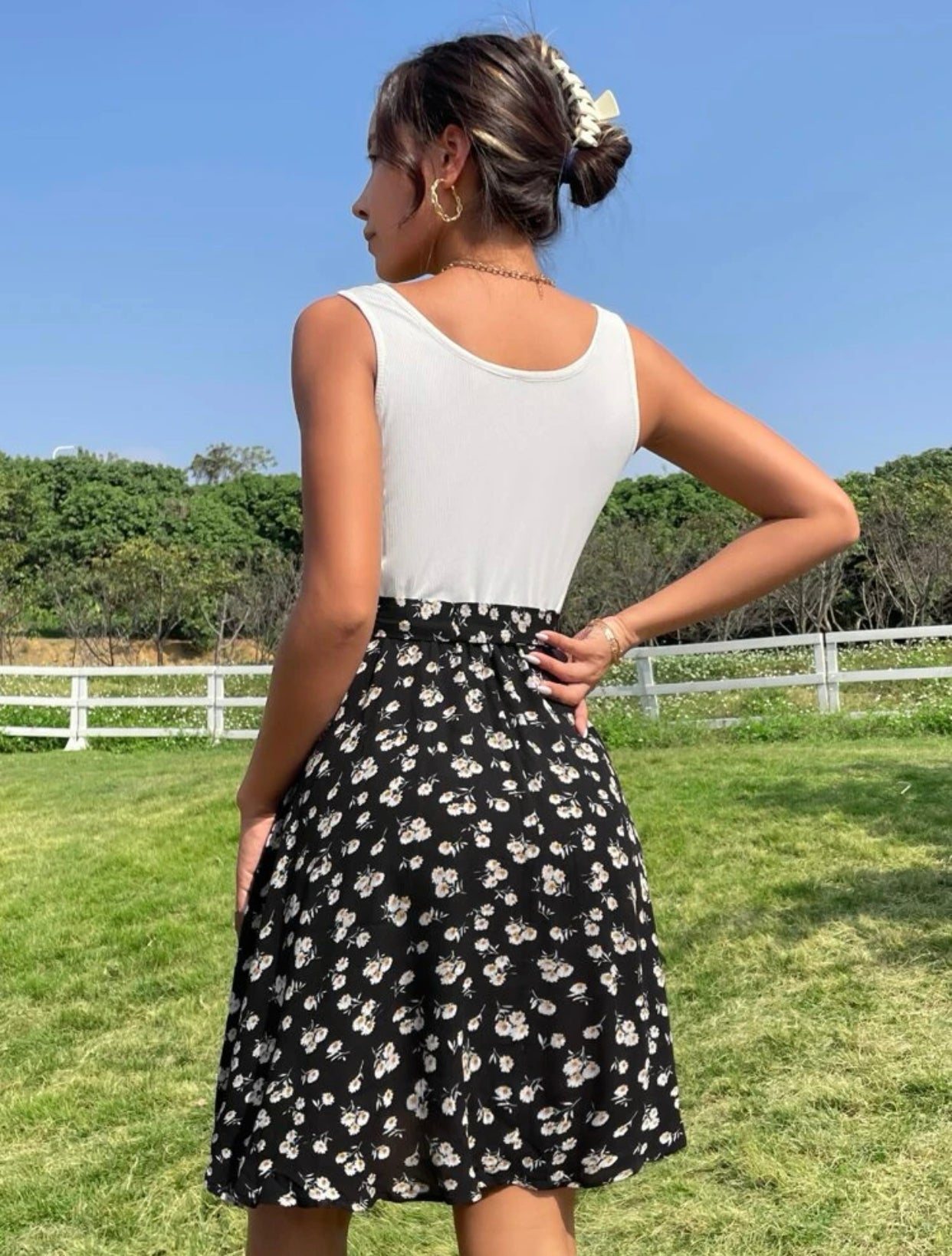 Ditsy floral print belted dress