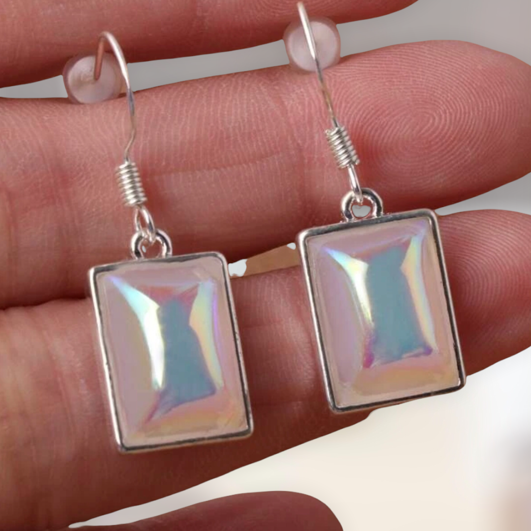 Moonstone decor square shaped dangle earrings