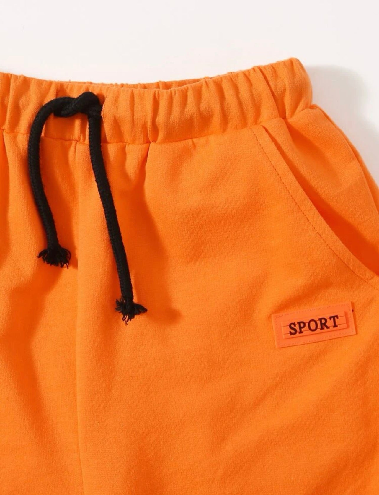 Boys Patched Detail Top & Neon Orange Shorts Set