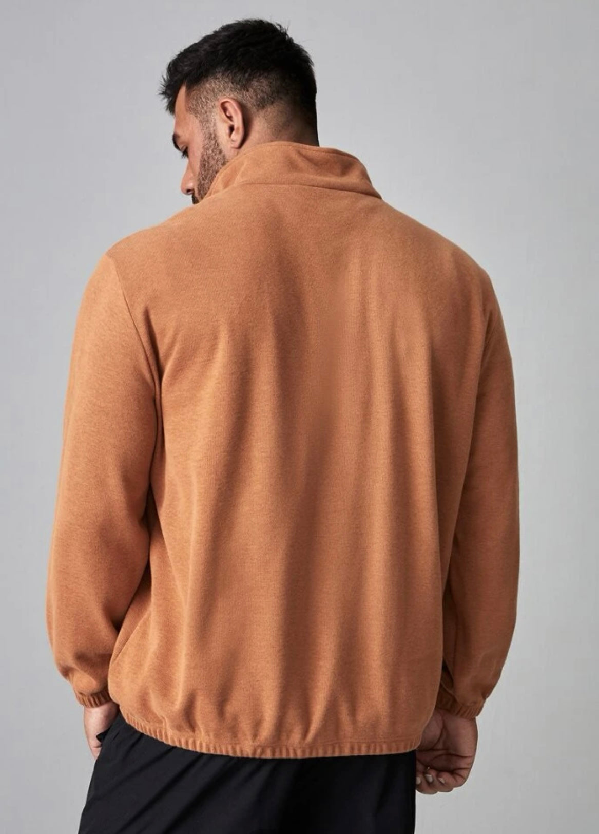 Extended sizes men letter patched zipper front sweatshirt