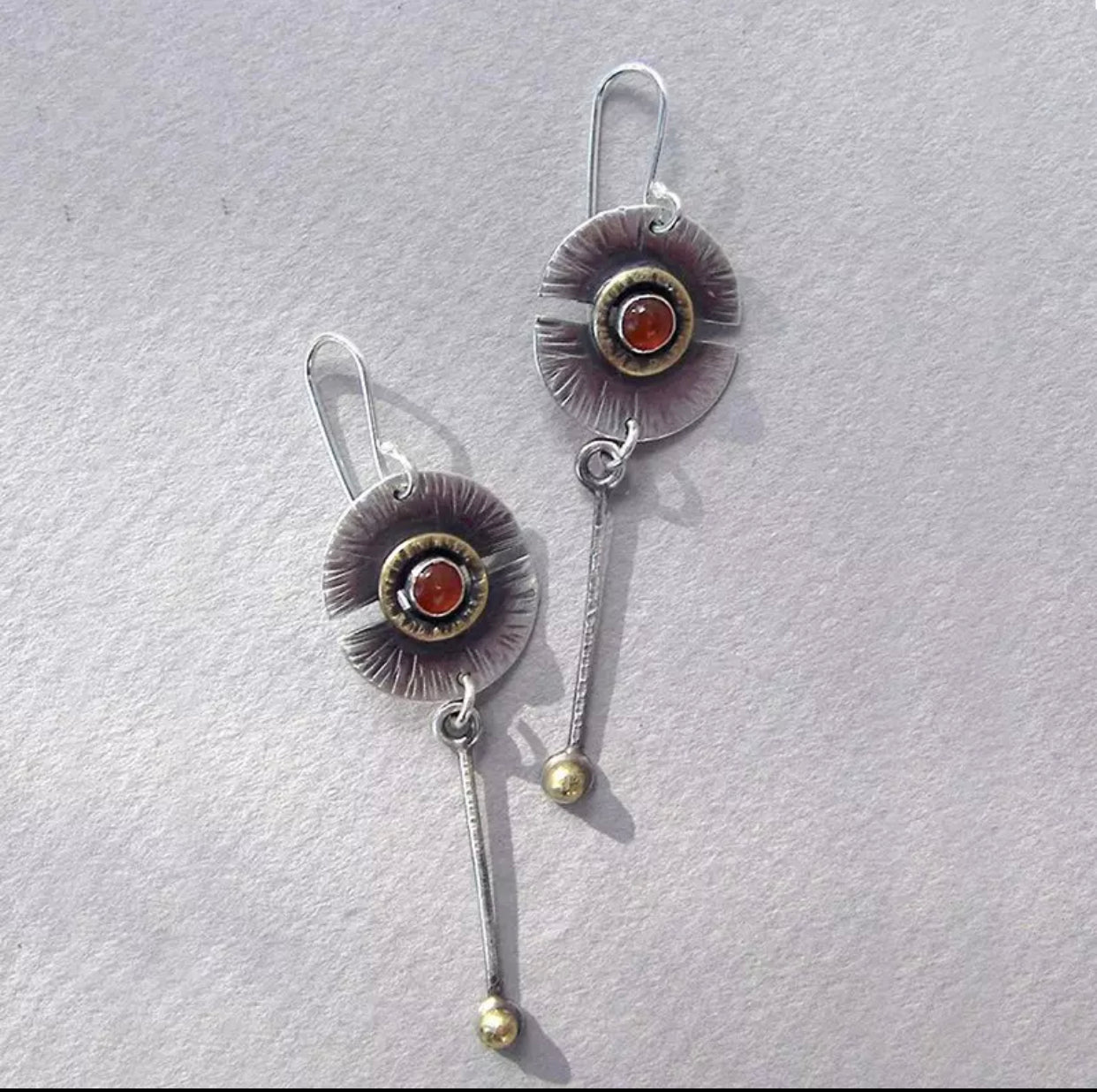 Tribal inspired half round red stone dangle earrings - Christina’s unique boutique LLC