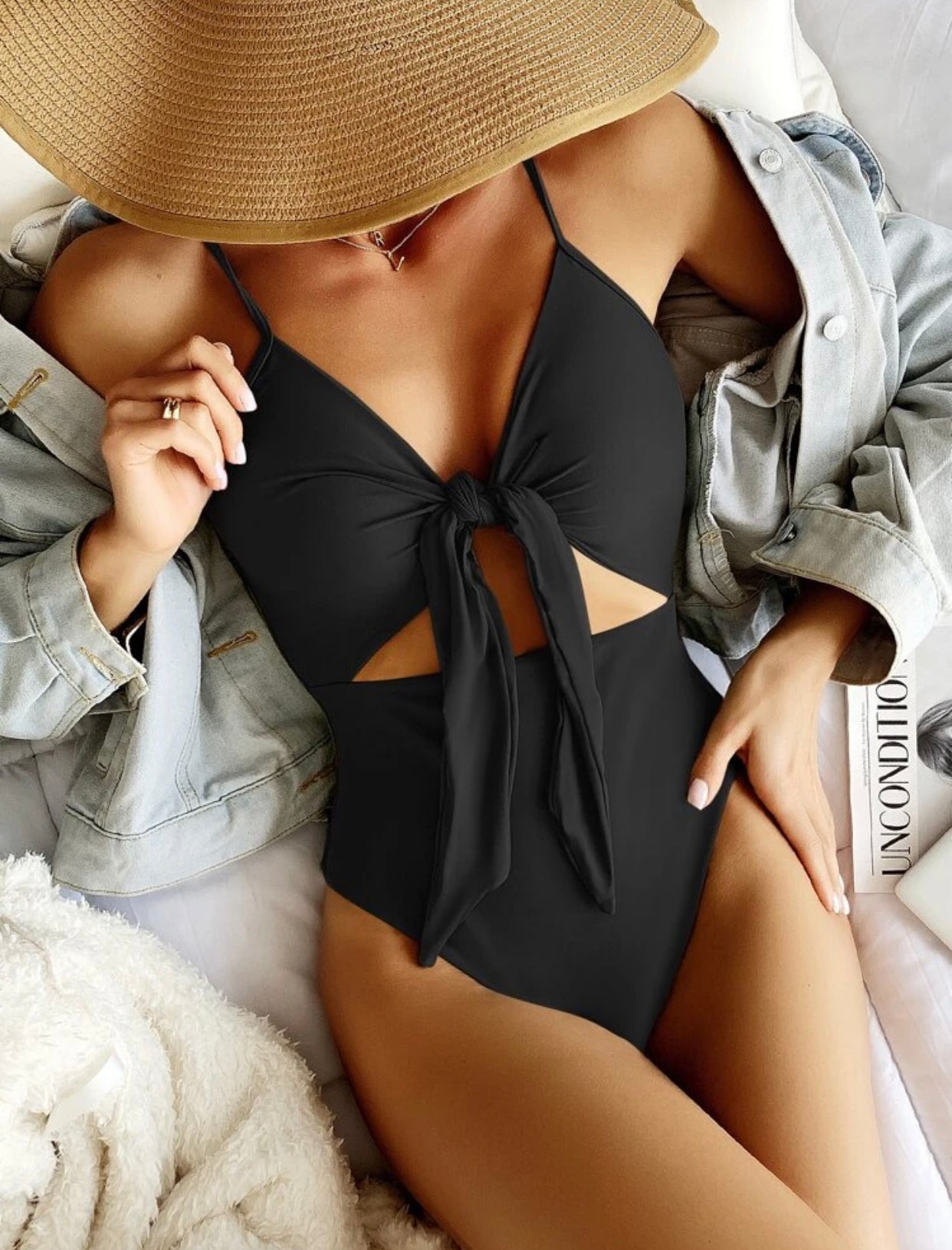 Women’s knot front cut-out one piece swimsuit