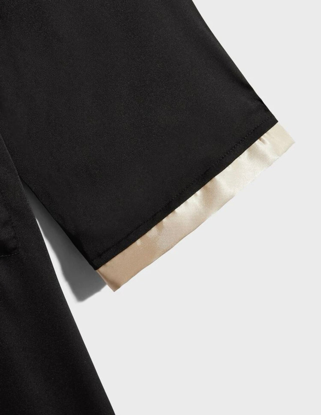 Men contrast trim dual pocket open front belted satin sleep robe