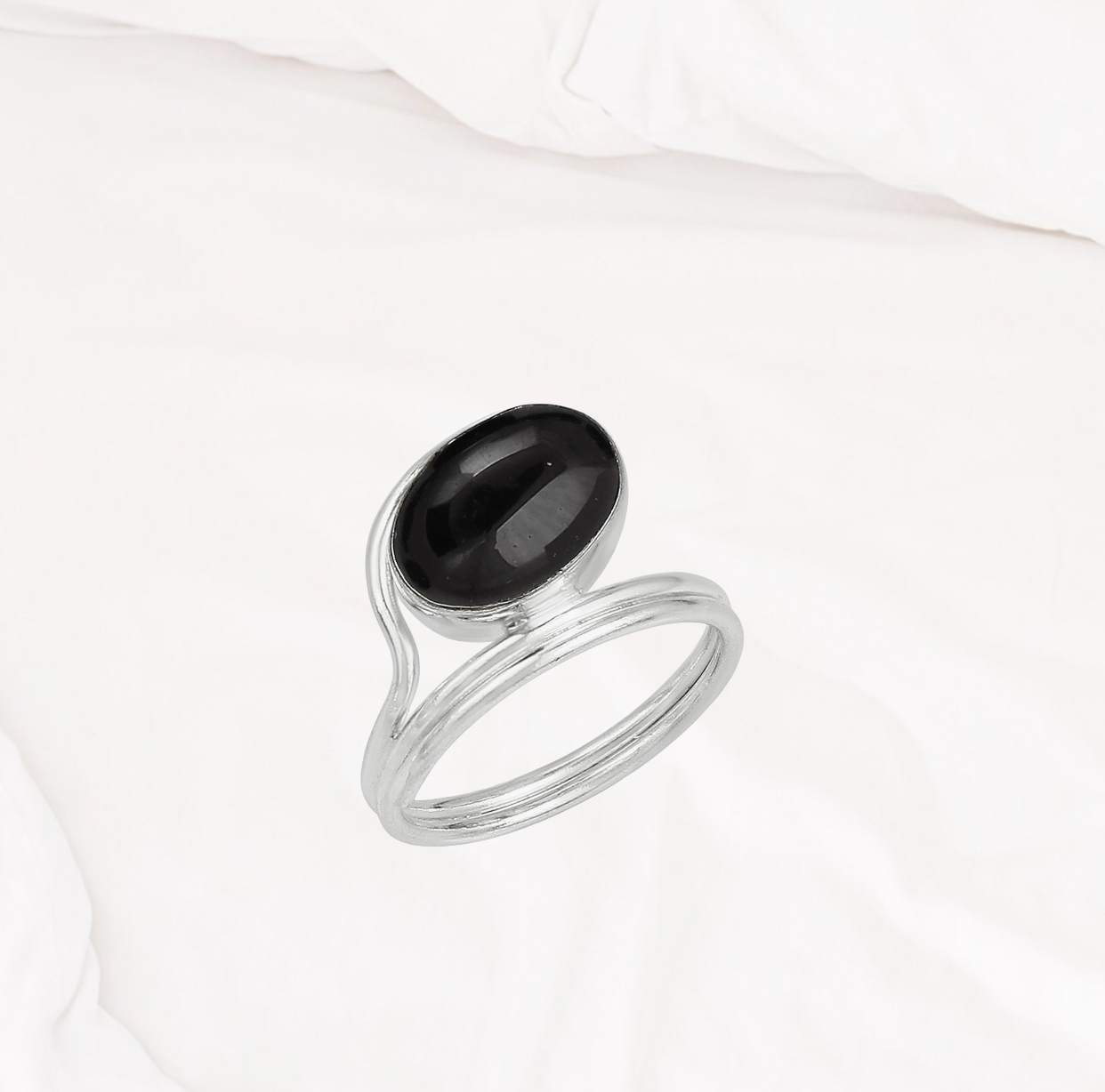 Unisex Black Onyx Sterling Silver Plated Genuine Gemstone Oval Shape Handmade Solitaire Rings