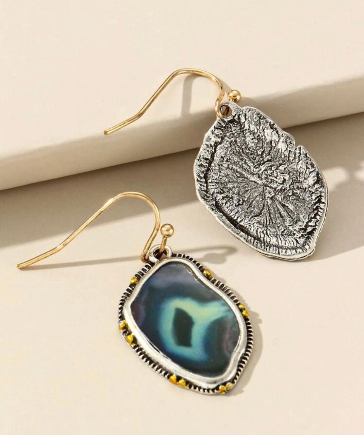 Irregular geode inspired metal decor dangle earrings - Christina’s unique boutique LLC