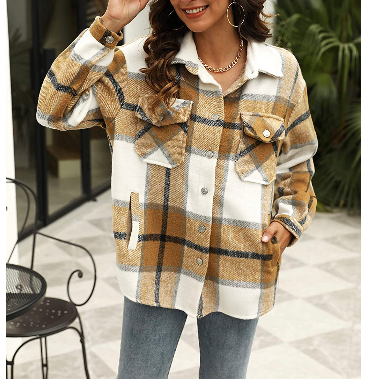 Womens Plaid Shacket Button Down Wool Blend Fall Flannel Shirt Jacket