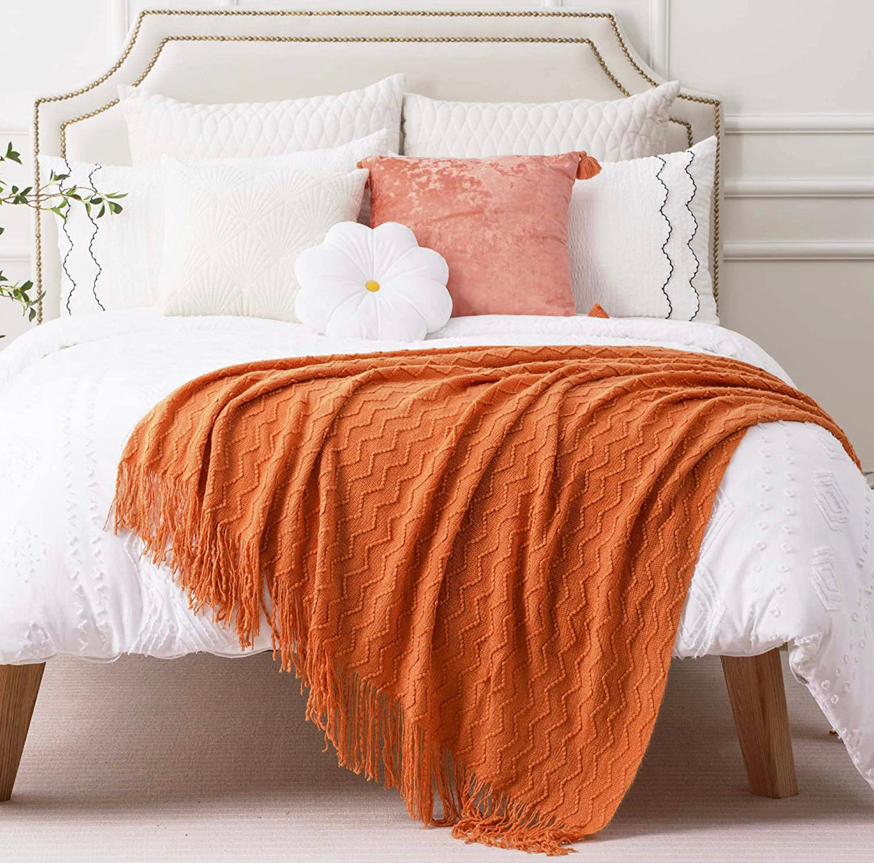 Burnt Orange Throw Blanket. Lightweight Textured Solid Fall Decor Throw, 50"x60".