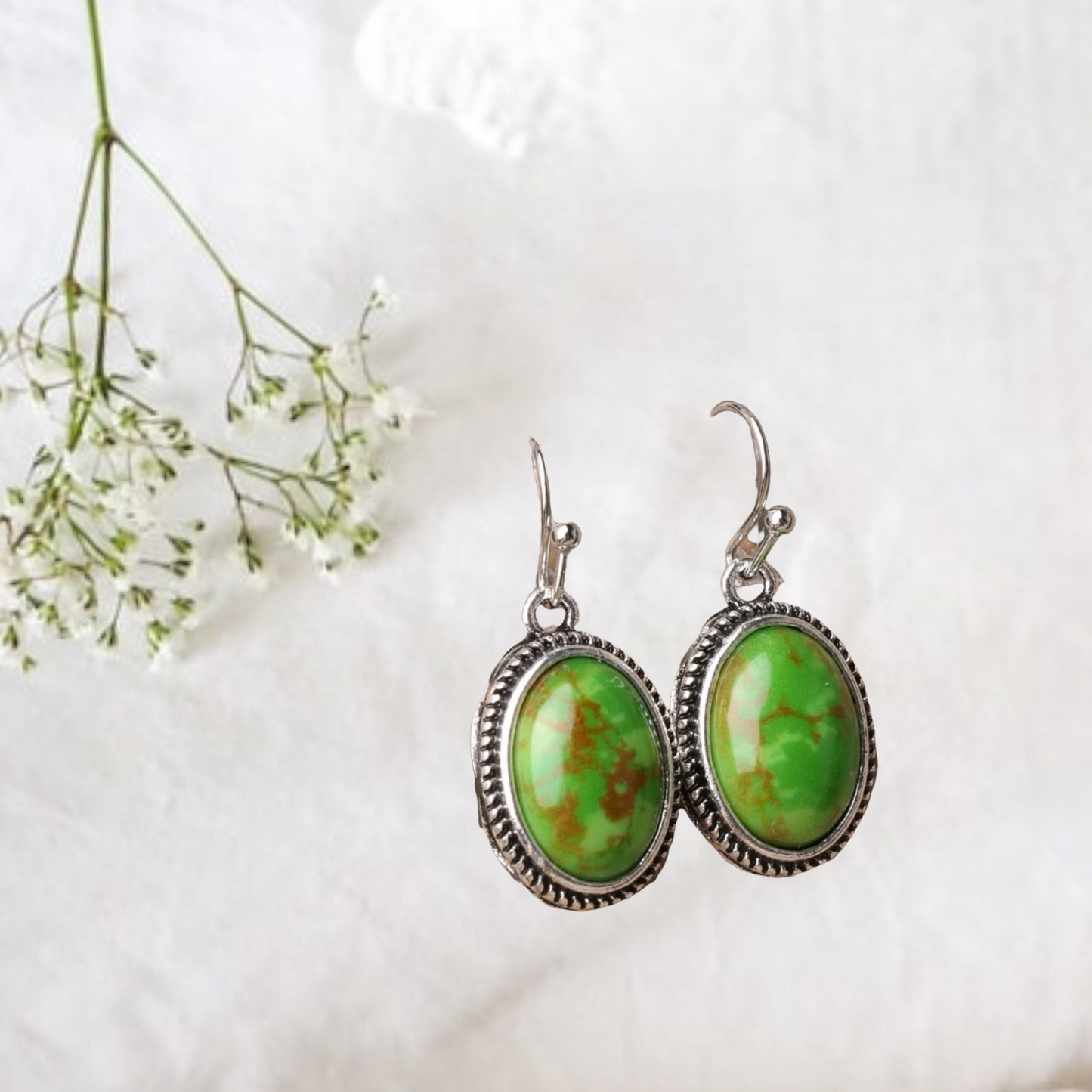 Green turquoise inspired oval drop earrings