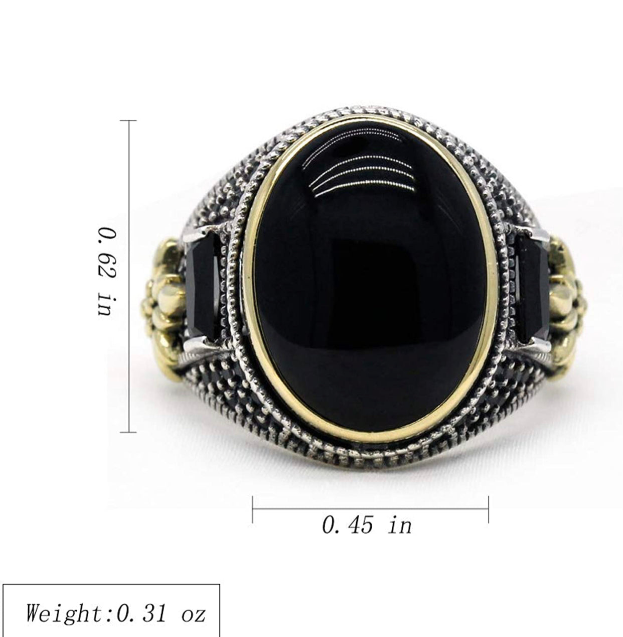 Solid 925 Sterling Silver Ring for Men Onyx Stone Ring Turkish Handmade Agate Silver Luxury Vintage Men's Ring