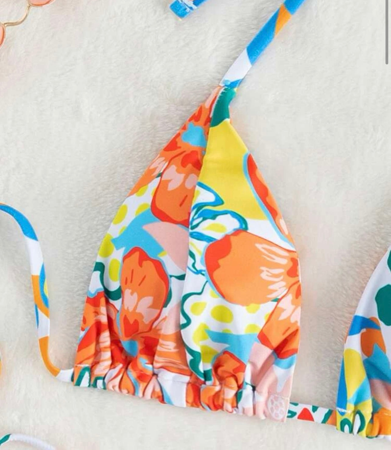 Floral print triangle thong bikini swimsuit