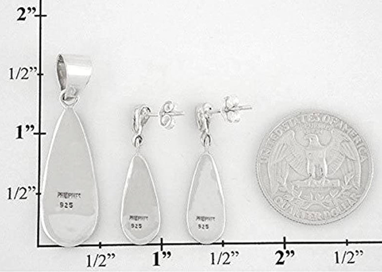 Matching Turquoise & Gemstones Set 925 Sterling Silver (Pendant, Earrings, Necklace 20")