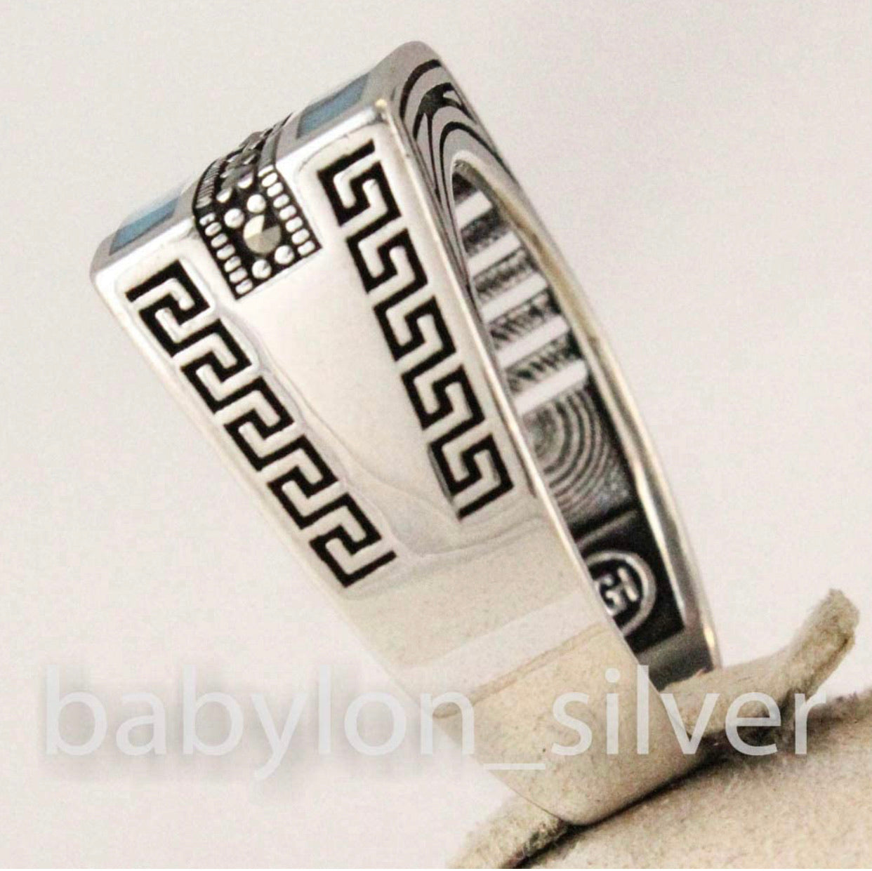 Solid 925 Sterling Silver Turkish Handmade Marcasite & Simulated Turquoise Luxury Men's Ring - Christina’s unique boutique LLC