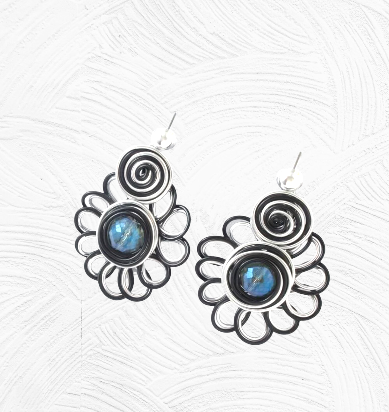 Wonderful floral decor hand crafted and wrapped labradorite inspired drop earrings