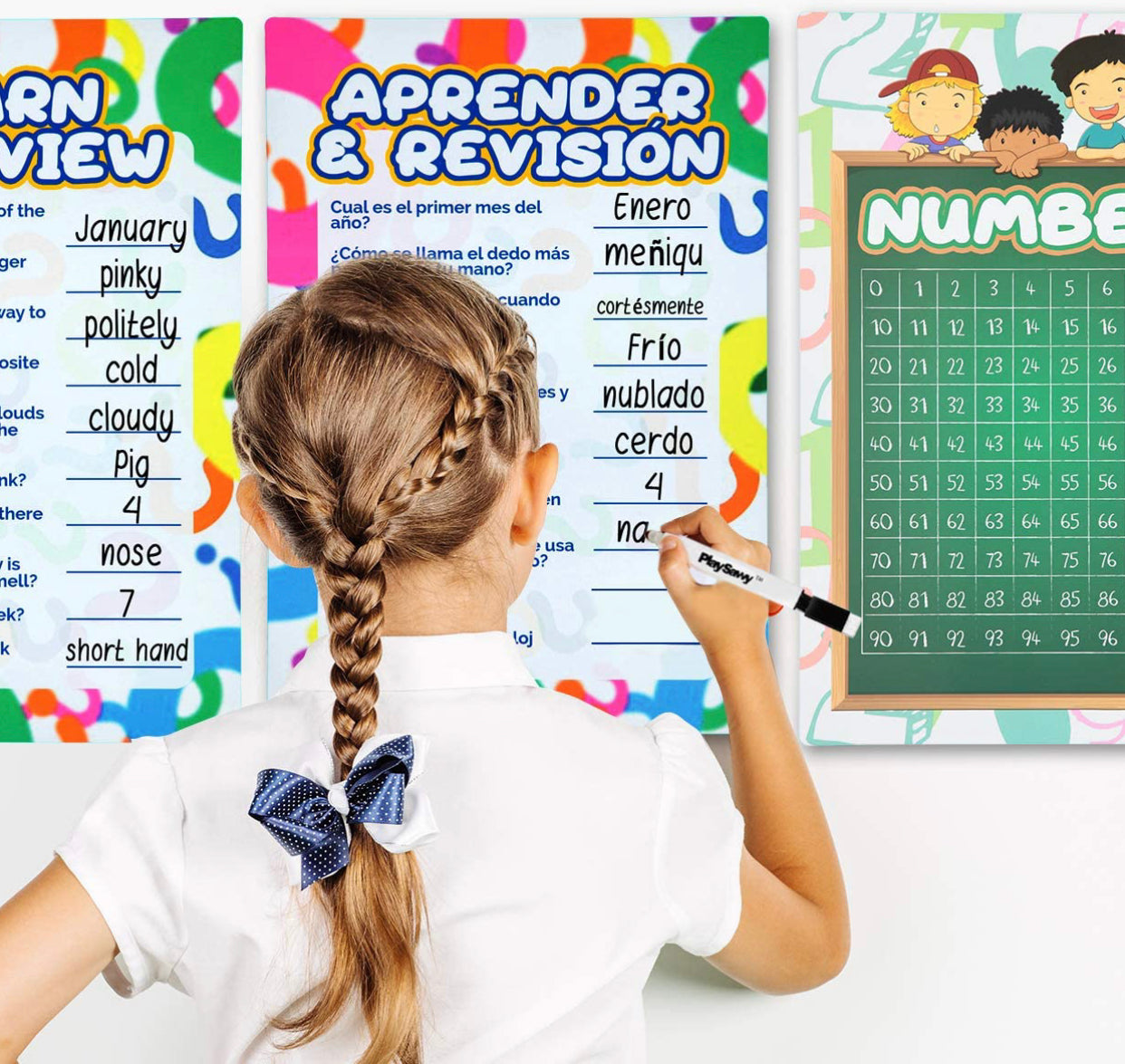 Kid’s Preschool Educational Poster Set, 38 Pc, Bilingual English/Spanish