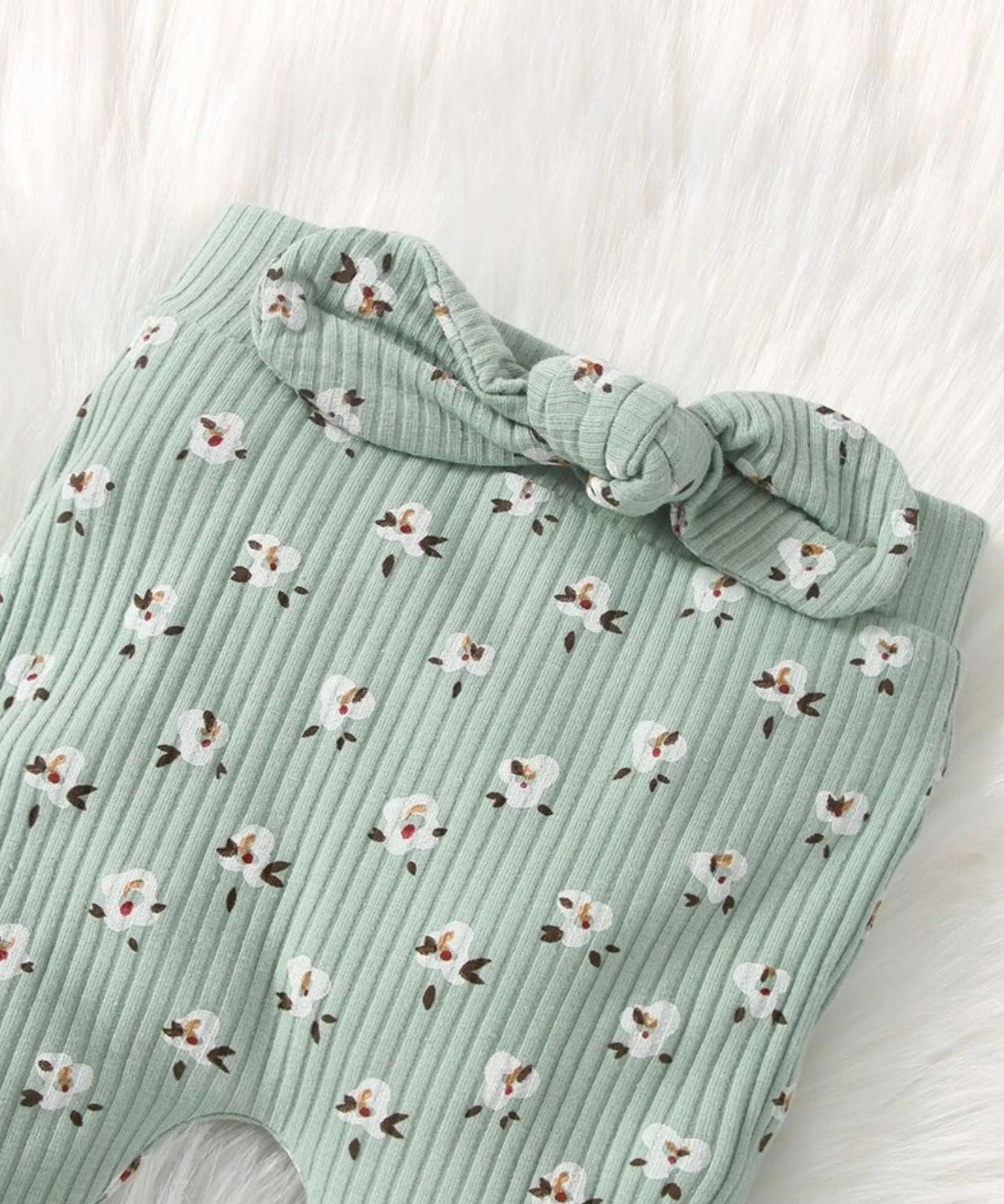 Floral Print Ruffle Trim Sweatshirt & Bow Front Pants