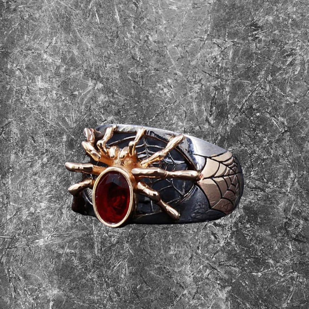 Men’s Ruby spider cobweb ring