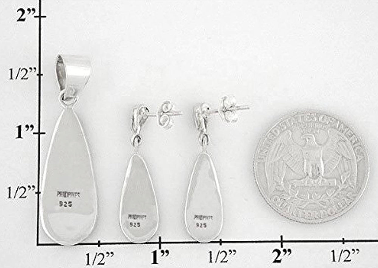 Matching Turquoise & Gemstones Set 925 Sterling Silver (Pendant, Earrings, Necklace 20")