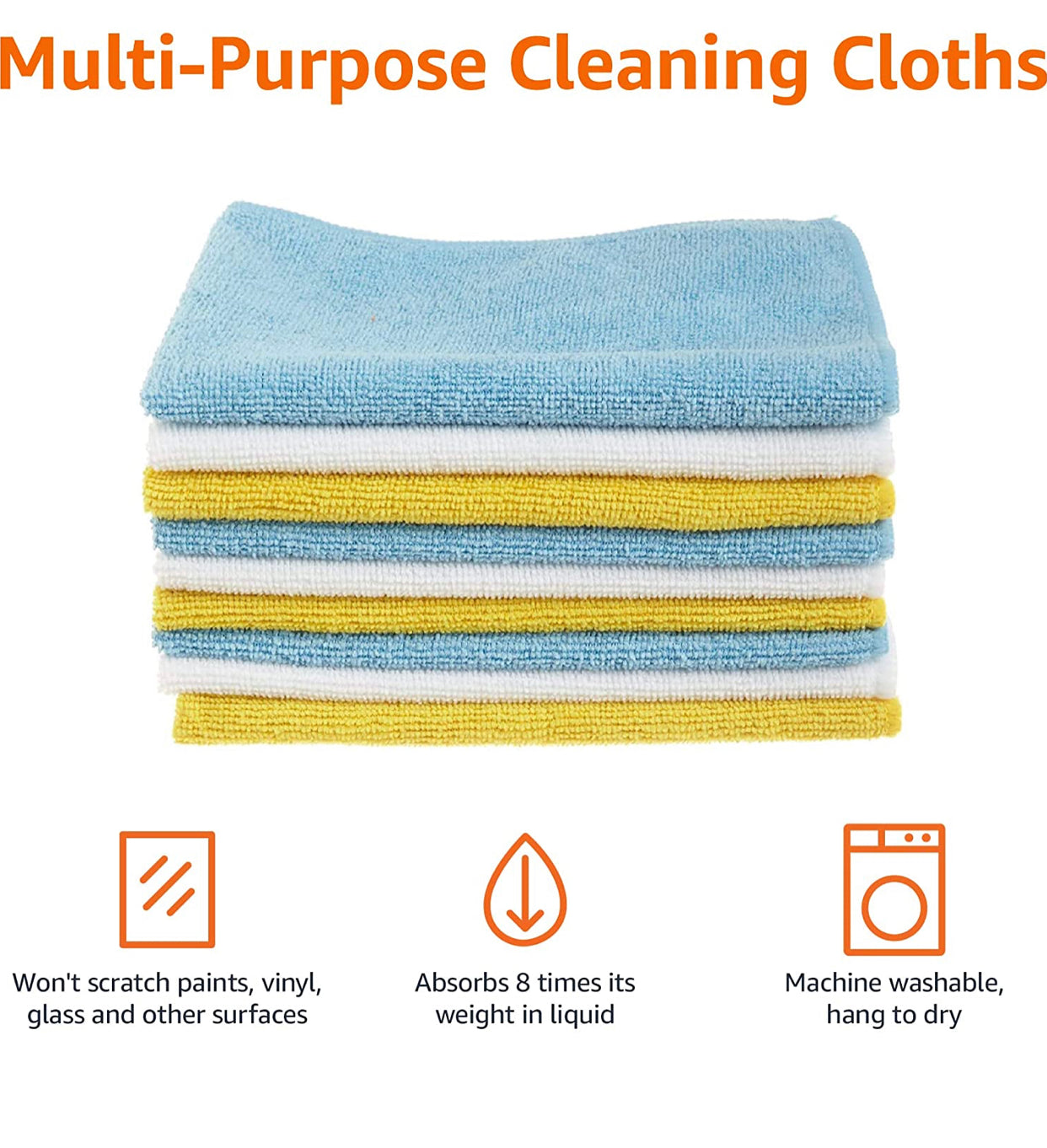 Microfiber Cleaning Cloths, Non-Abrasive, Reusable and Washable - Pack of 24, 12 x16-Inch, Blue, White and Yellow