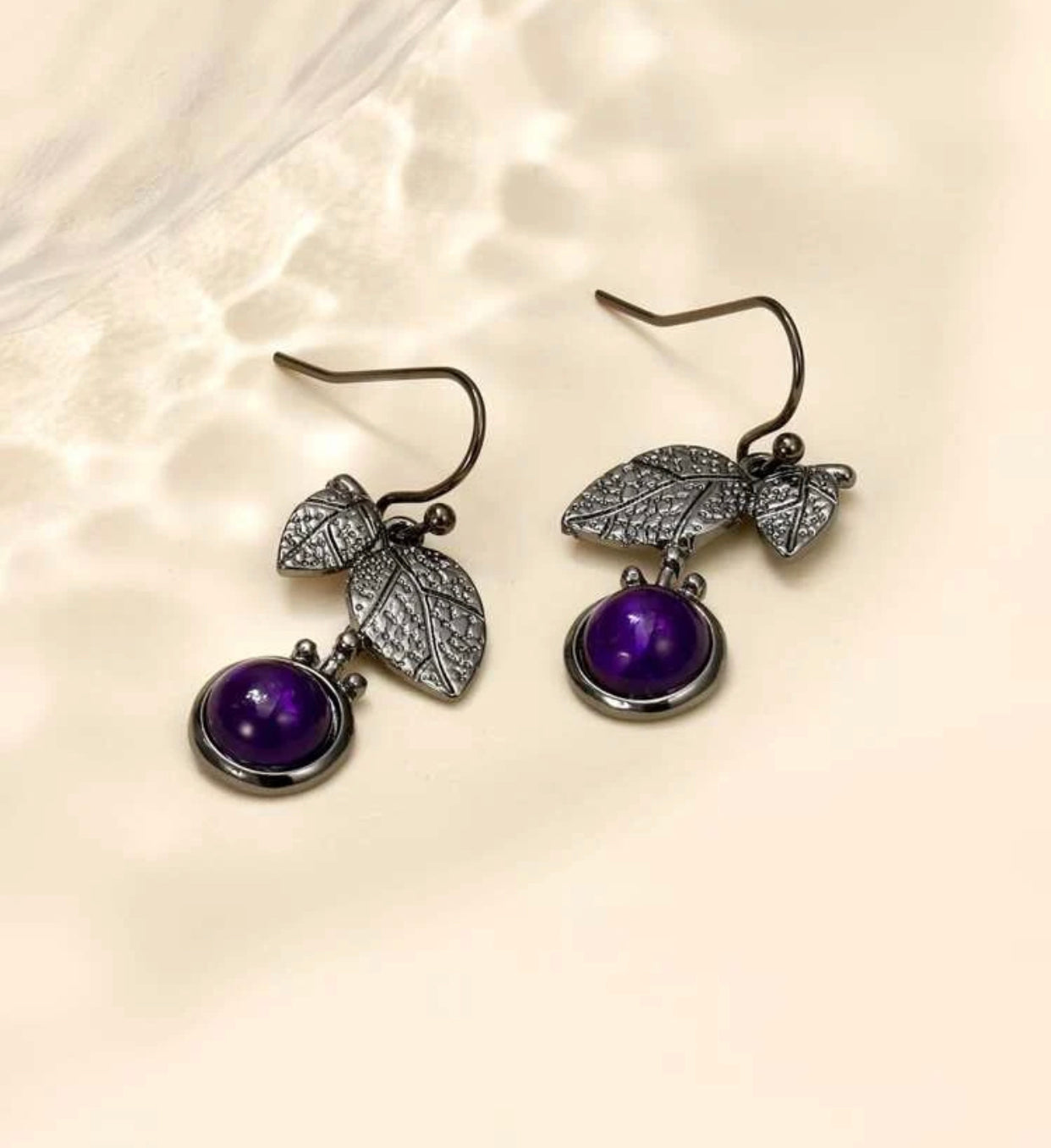 Purple leaf dangle earrings