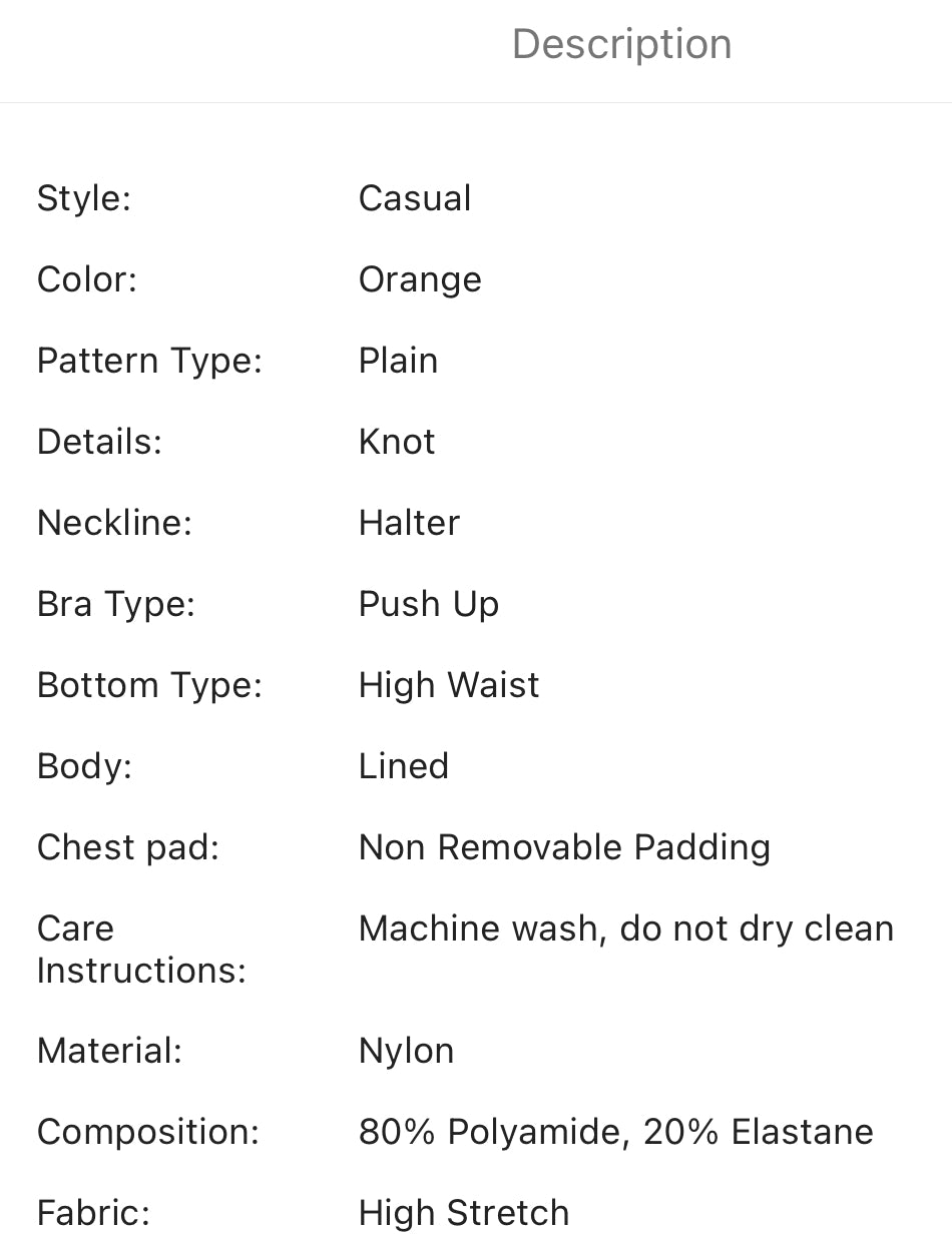 Women’s orange halter high waist push up bikini swimsuit
