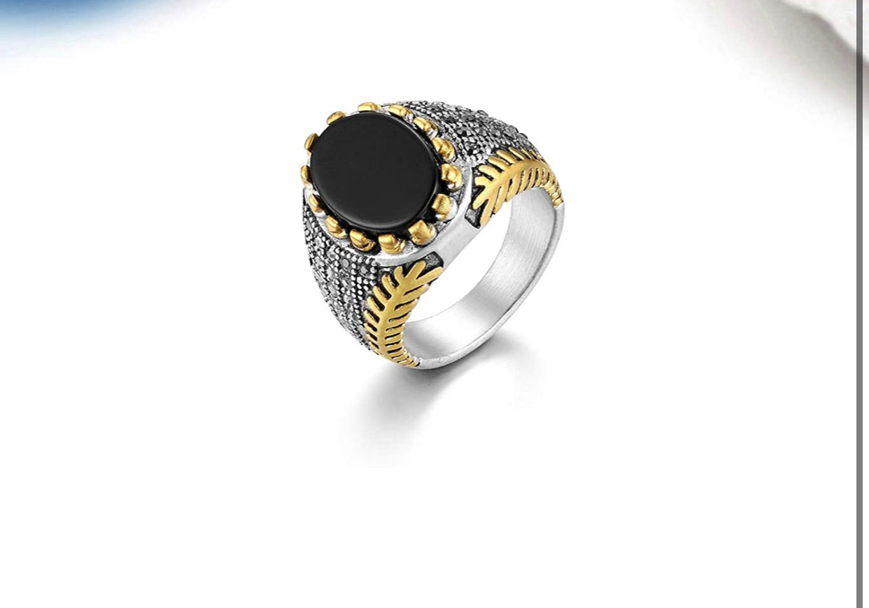 Men’s signet, vintage black onyx stone (inlay). 100% stainless steel. - Christina’s unique boutique LLC