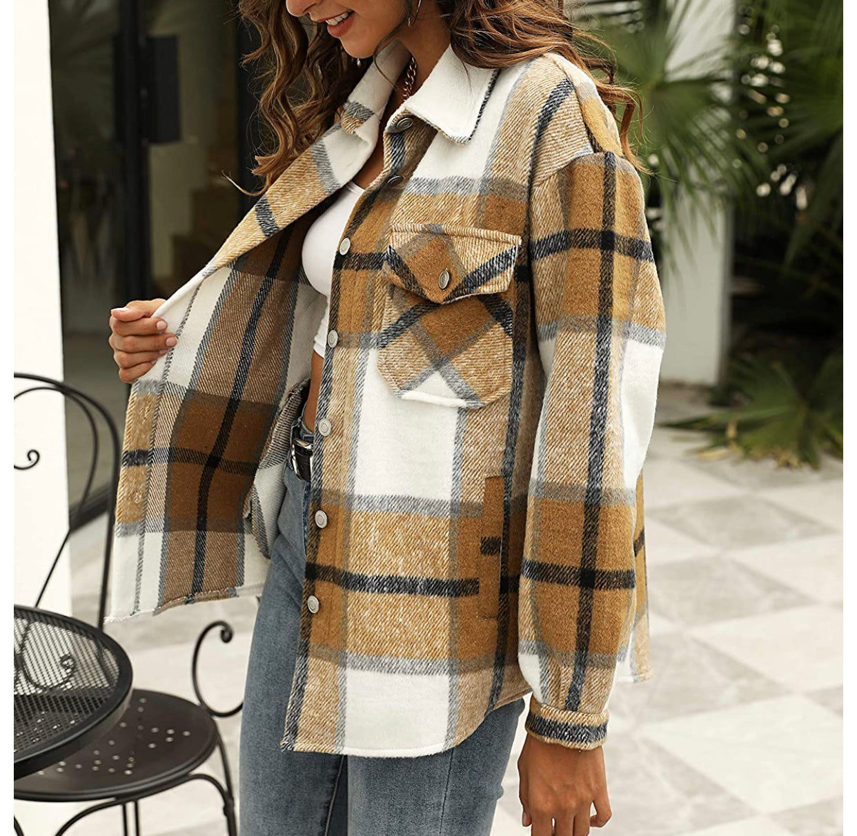 Womens Plaid Shacket Button Down Wool Blend Fall Flannel Shirt Jacket