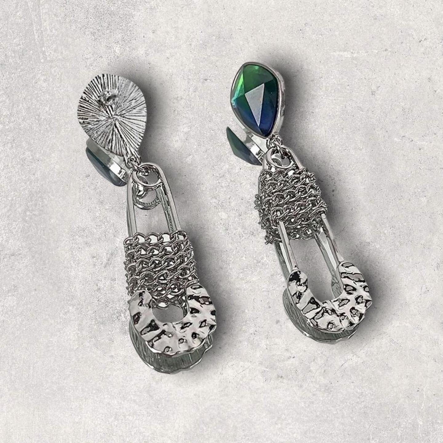 Safety pin design drop earrings