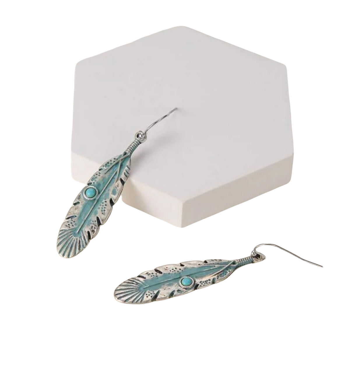 Light blue feather decor dangle earrings