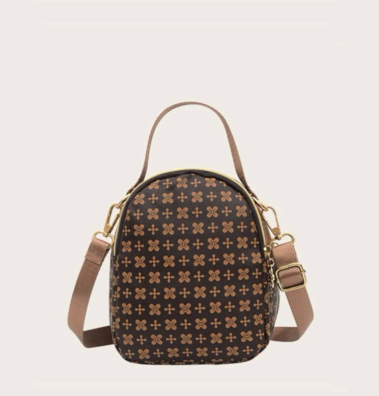 Mini zip front graphic satchel bag