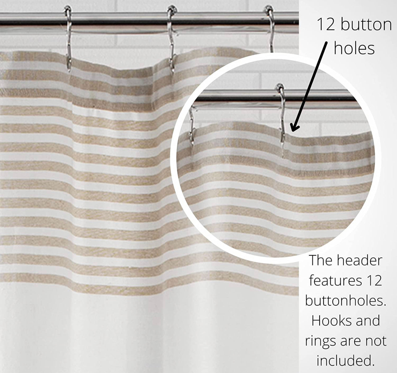 Boho Harper Stripe Knotted-Tassel Fabric Shower Curtain, 72 Inches by 72 Inches
