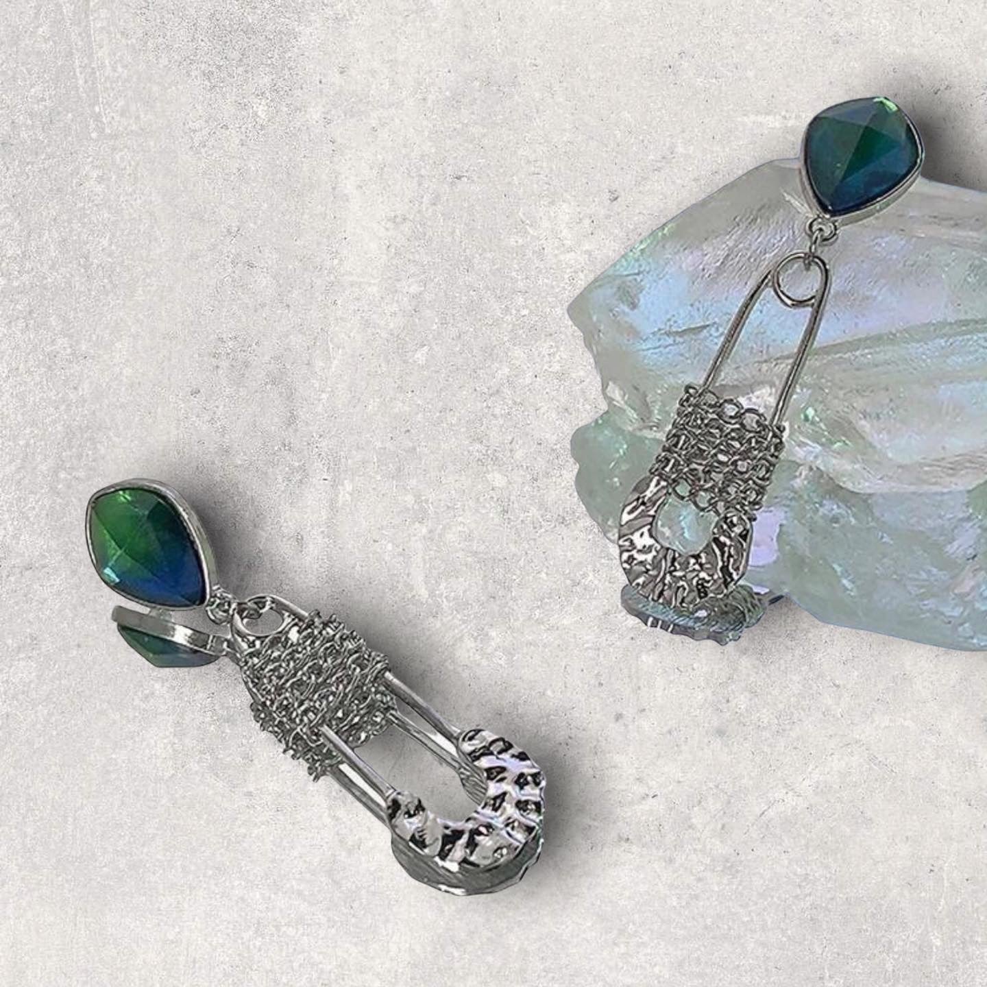 Safety pin design drop earrings