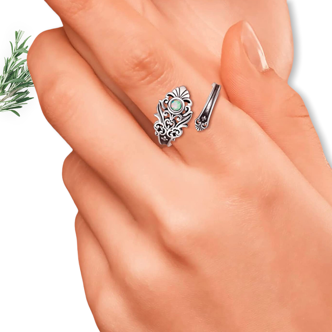 Sterling Silver Opal Spoon Ring - S925 Victorian Vintage Flower white Opal spoon ring. Adjustable in size.